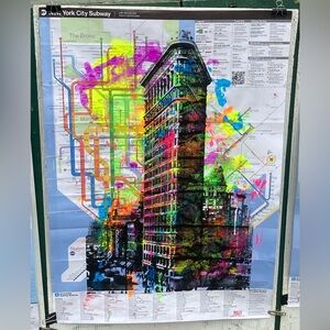 Hand Painted Original New York City Subway Map Artwork - Flatiron Building
